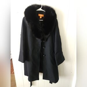 Michael Kors Black Fur Trimmed Wool Coat Size 8